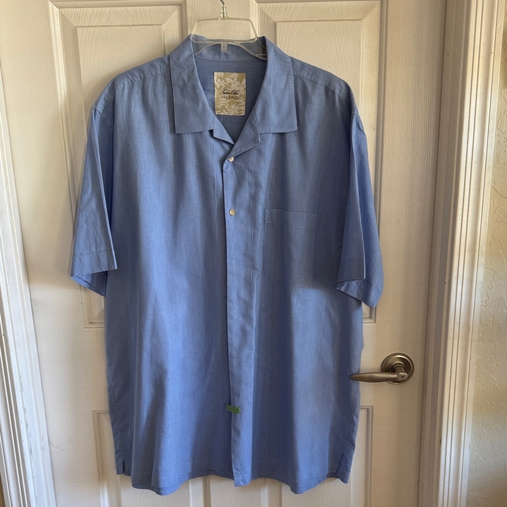 Tasso Elba Light Blue Short SZ 2XL Shirt 55%‎ Linen 45% Cotton